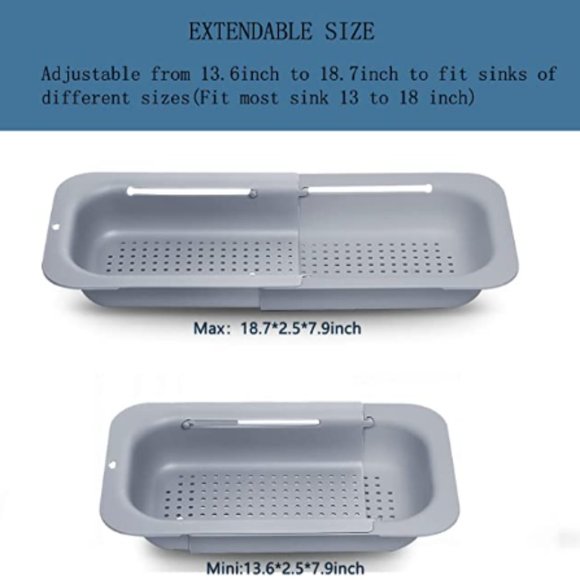 Extendable Over-the-Sink Kitchen Strainer - Colander Basket Set w/ Bowl  (Grey) - Picture 2 of 7
